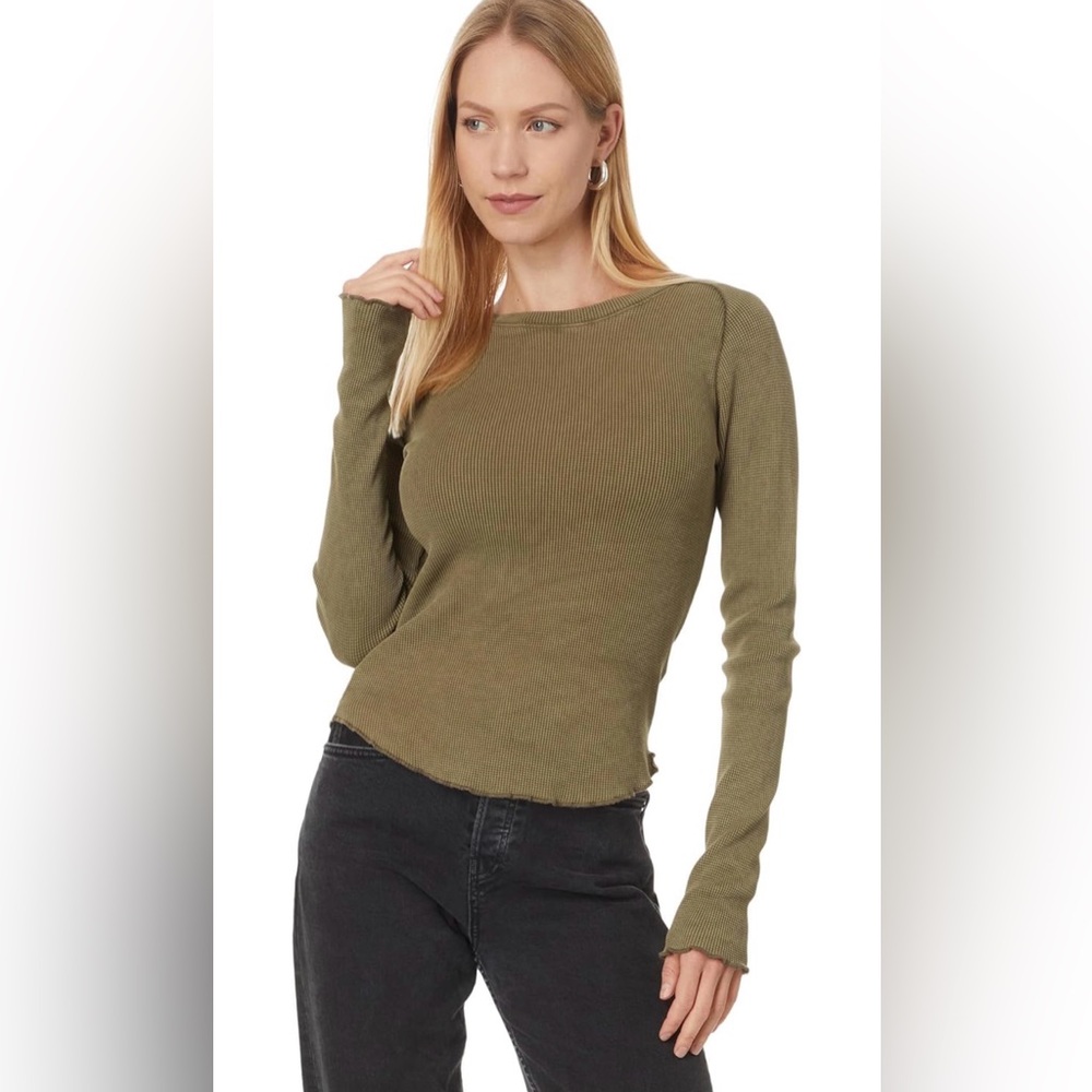 We the Free Waffle Olive Long Sleeve Top